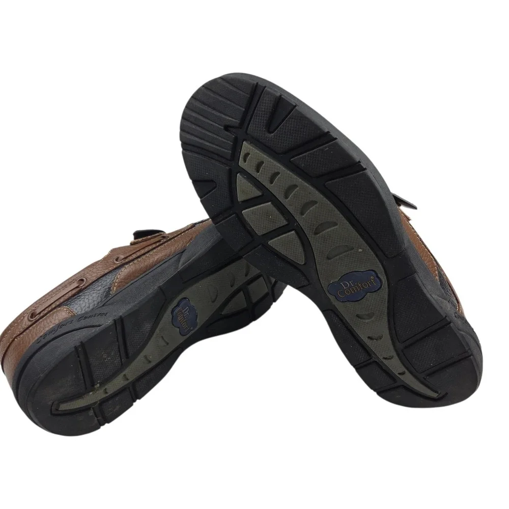 Dr. Comfort Mike Boat Shoes 8660 10.5W Brown Black Leather Therapeutic Loafers